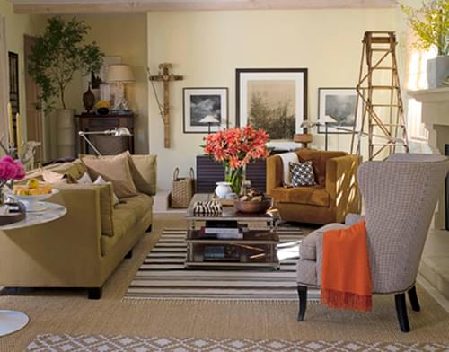 Flat weaves can be layered over seagrass too! This is a great way to create a casual and fun room.