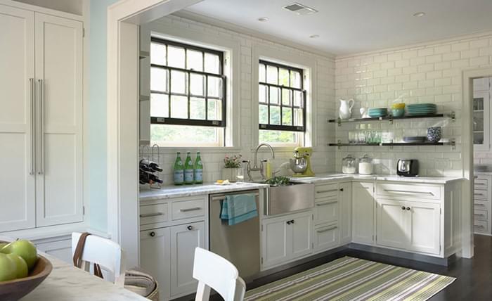 In this kitchen, a striped flatweave lines the floor! 