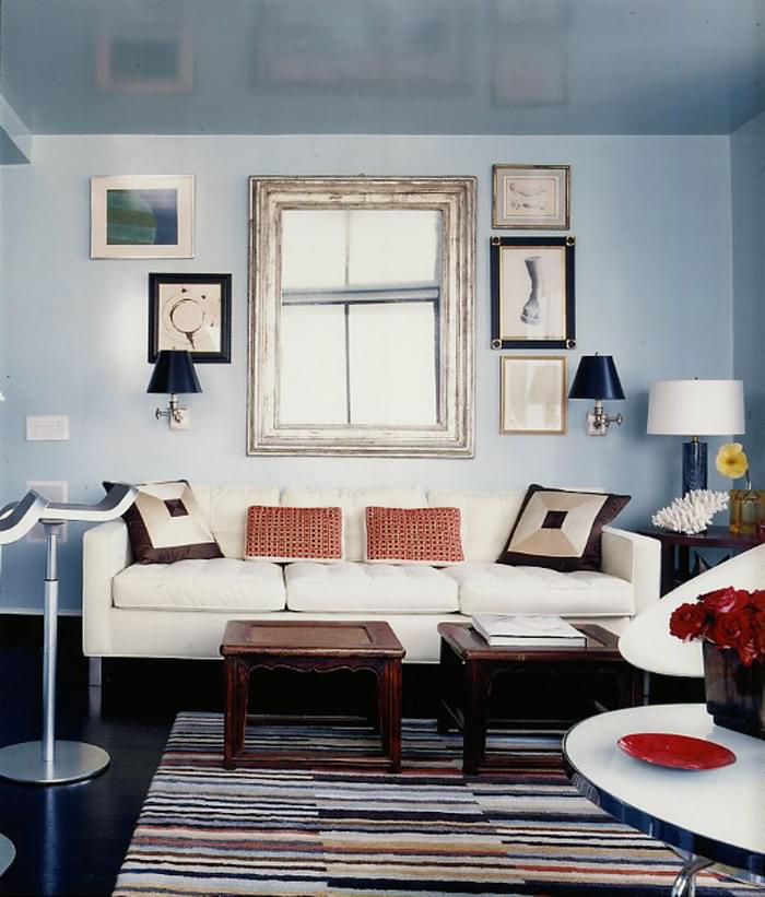 A pile-striped rug in a sitting room.