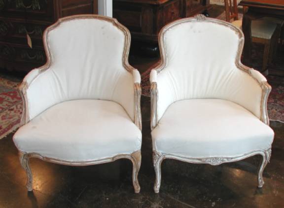 Pair of Gustavian Painted Pine Bergeres - Sweden, Early 19th Century