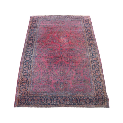 Antique Persian Worn Kashan Rug