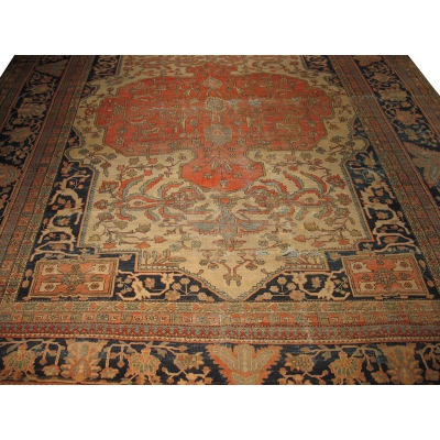 Antique Persian Worn Farahan Sarouk Rug