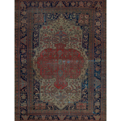Antique Persian Worn Farahan Sarouk Rug