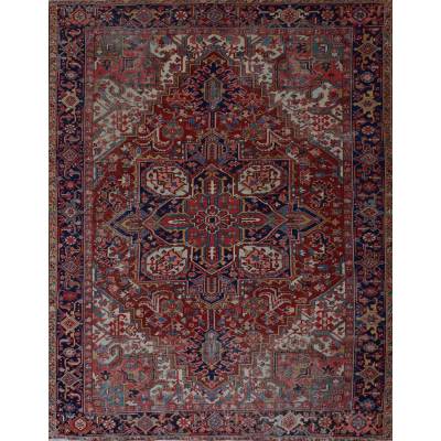 3' 4 x 3' 4 Red and White Bijar Floral Persian Rug (WOOL)